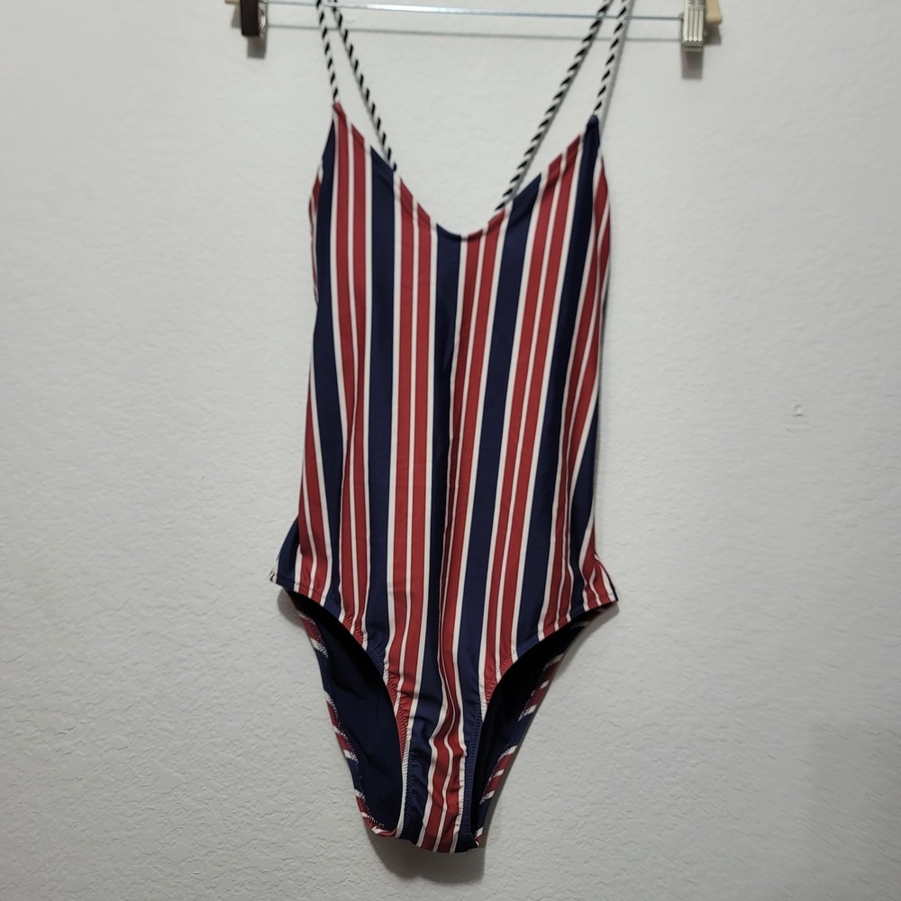aerie Striped One-Piece Swimsuit in Navy, Red & White - Picture 9 of 14